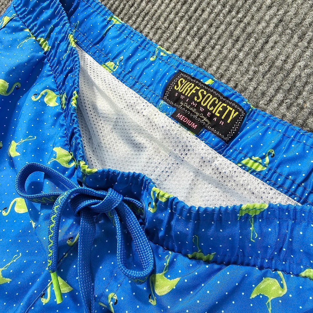 NEW Drill Clothing Co Surf Society Swim Trunks Shorts Blue Flamingo Men Size M - Picture 2 of 8